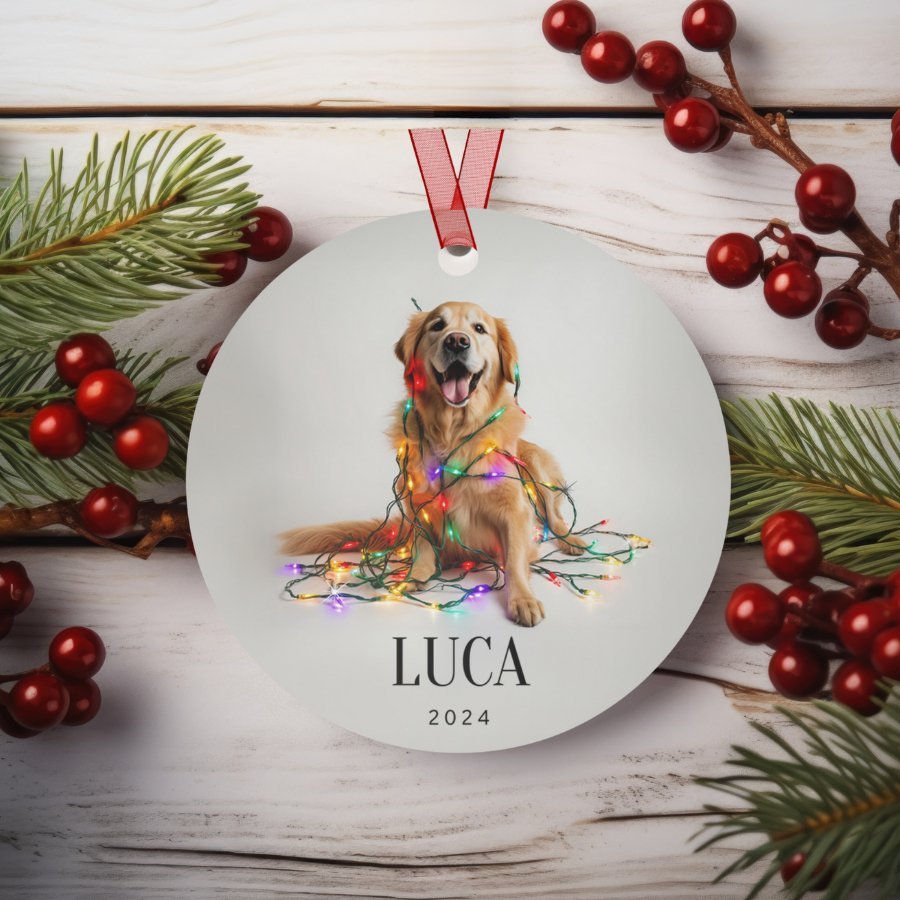 Custom Dog ArtGolden Retriever Christmas Ornament | Personalized