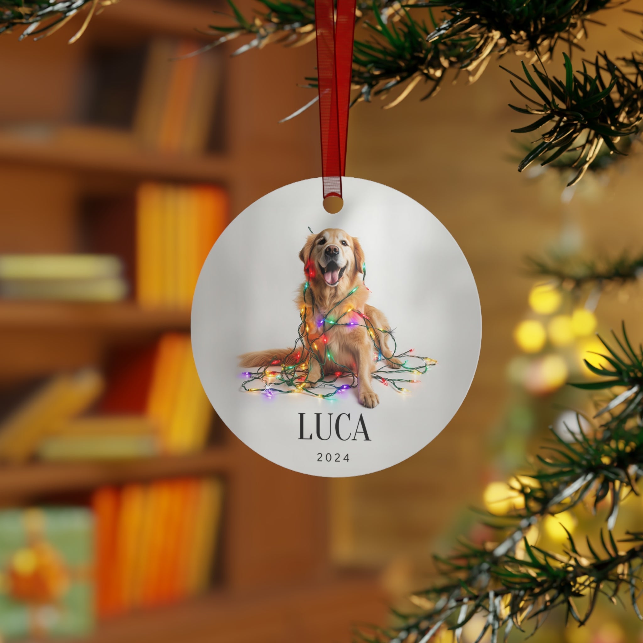 Custom Dog ArtGolden Retriever Christmas Ornament | Personalized