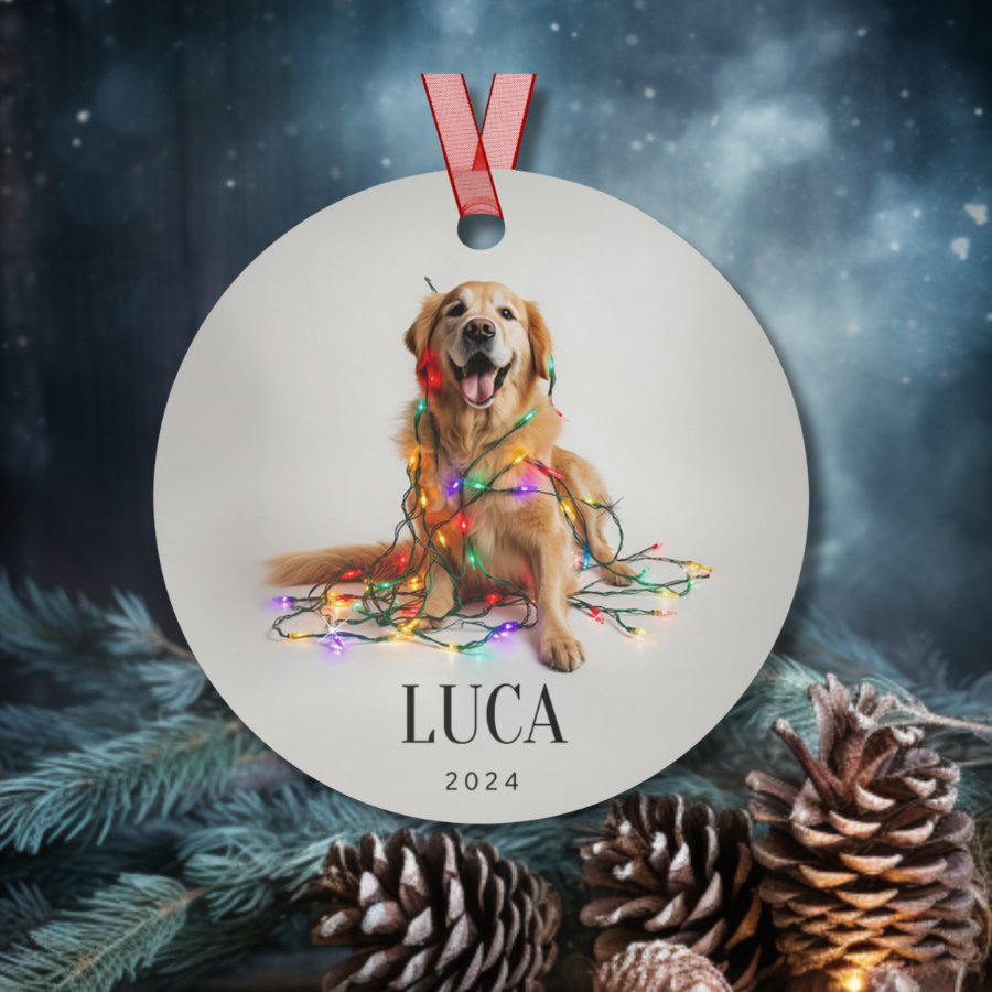 Custom Dog ArtGolden Retriever Christmas Ornament | Personalized