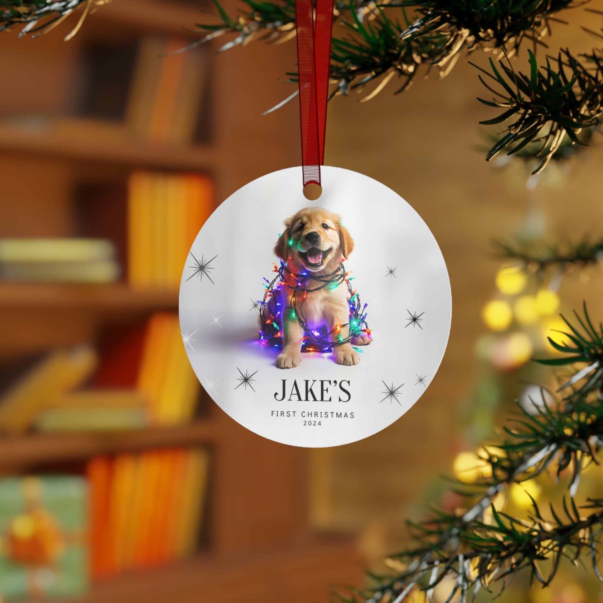 Custom Dog ArtGolden Retriever Puppy Christmas Ornament | Personalized