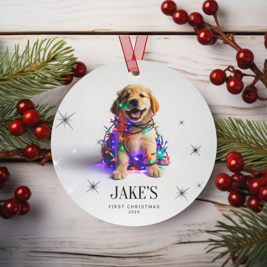 Custom Dog ArtGolden Retriever Puppy Christmas Ornament | Personalized