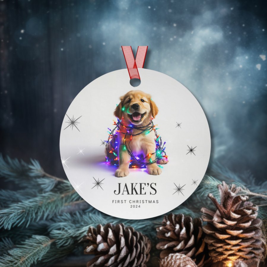 Custom Dog ArtGolden Retriever Puppy Christmas Ornament | Personalized