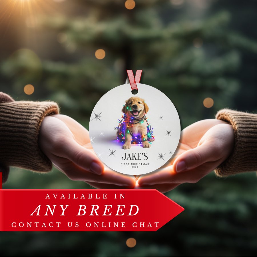 Custom Dog ArtGolden Retriever Puppy Christmas Ornament | Personalized