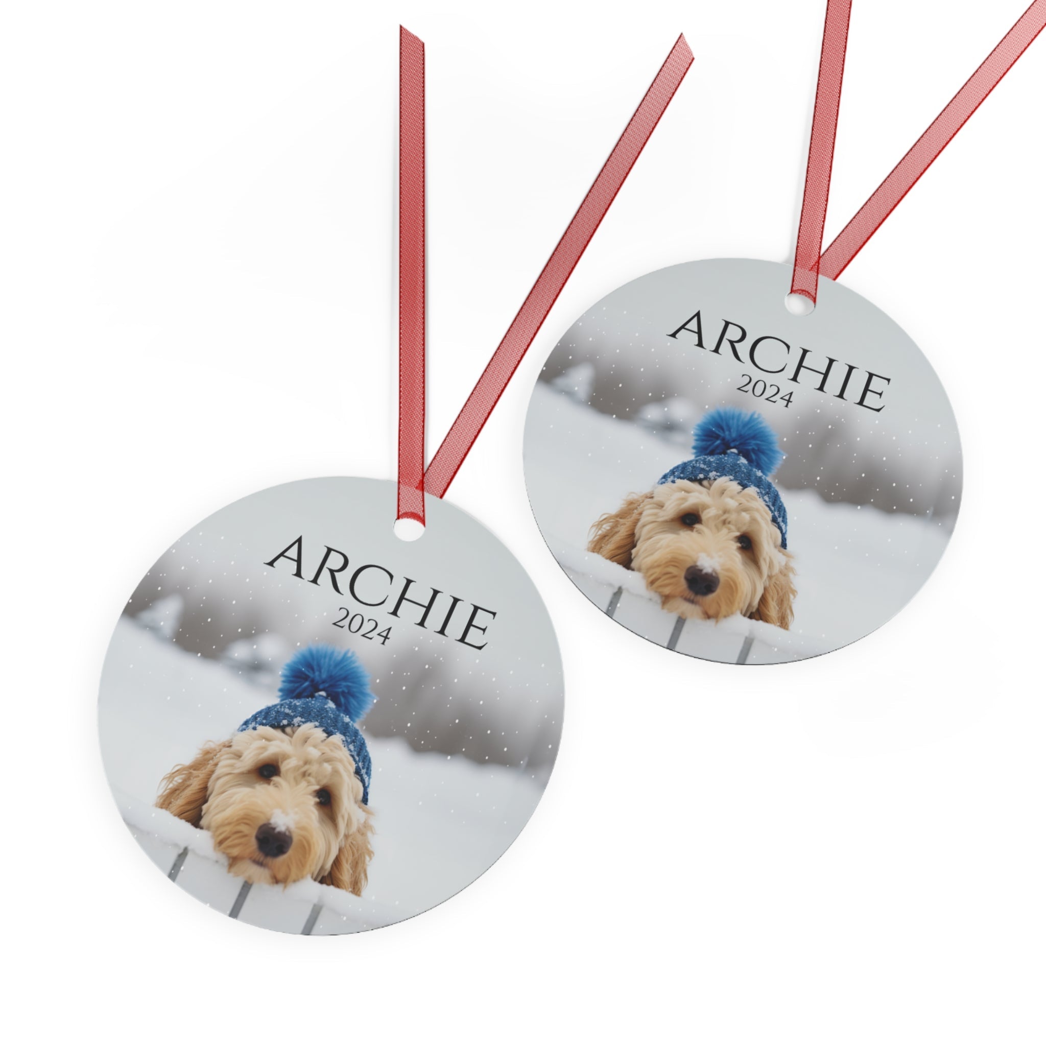 Custom Dog ArtGoldendoodle Christmas Tree Decor, Durable White Aluminum Ornaments, Metal Ornament, Festive Holiday Cheer, Scratch and Chip - Resistant,