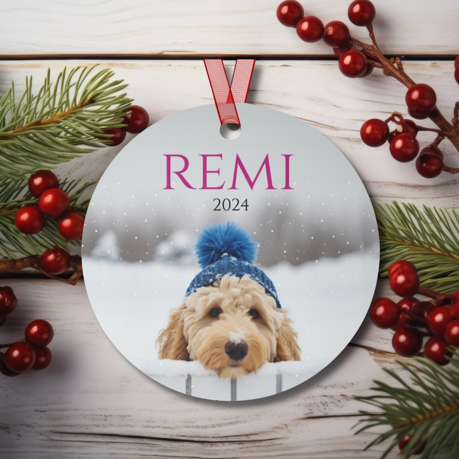 Custom Dog ArtGoldendoodle Christmas Tree Decor, Durable White Aluminum Ornaments, Metal Ornament, Festive Holiday Cheer, Scratch and Chip - Resistant,