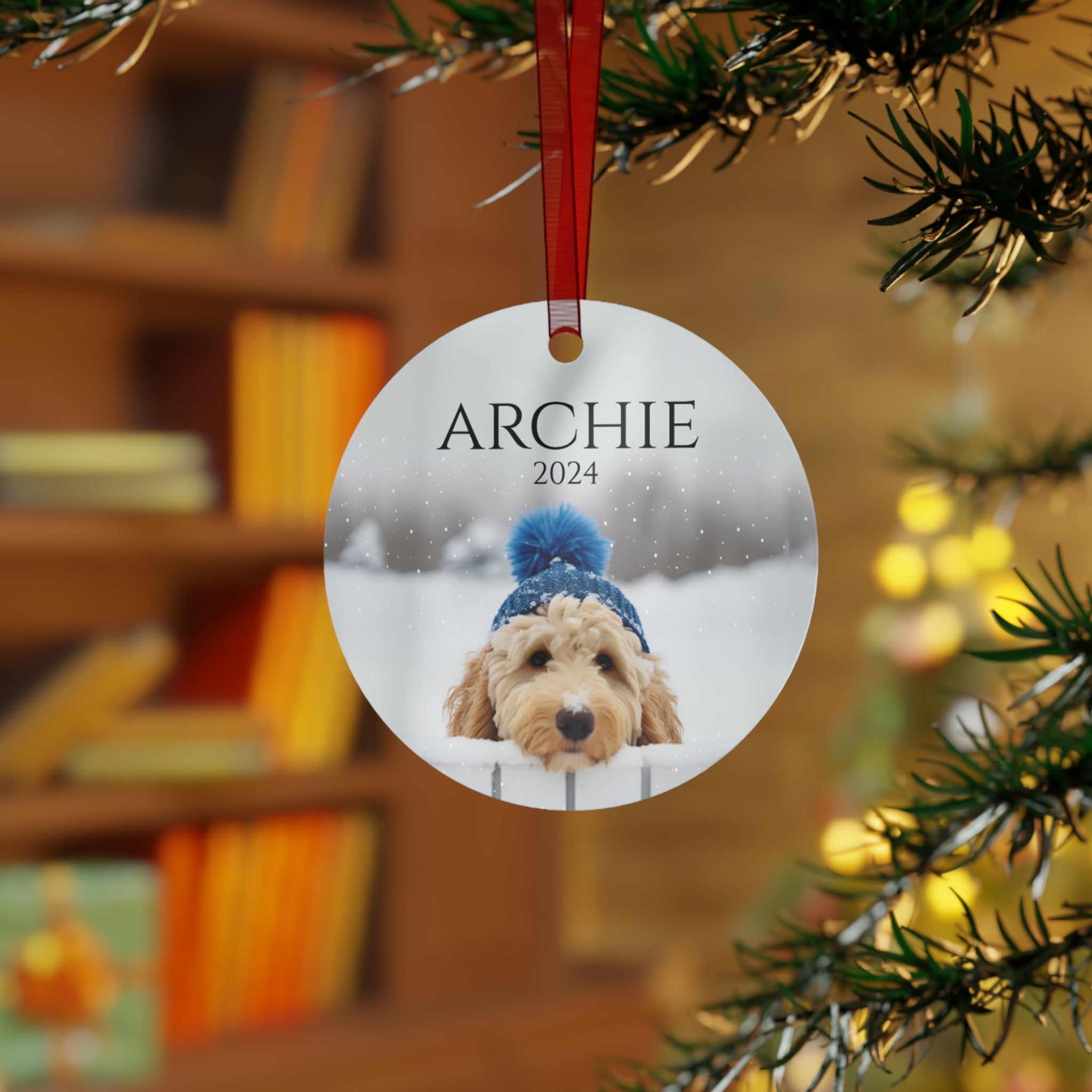 Custom Dog ArtGoldendoodle Christmas Tree Decor, Durable White Aluminum Ornaments, Metal Ornament, Festive Holiday Cheer, Scratch and Chip - Resistant,