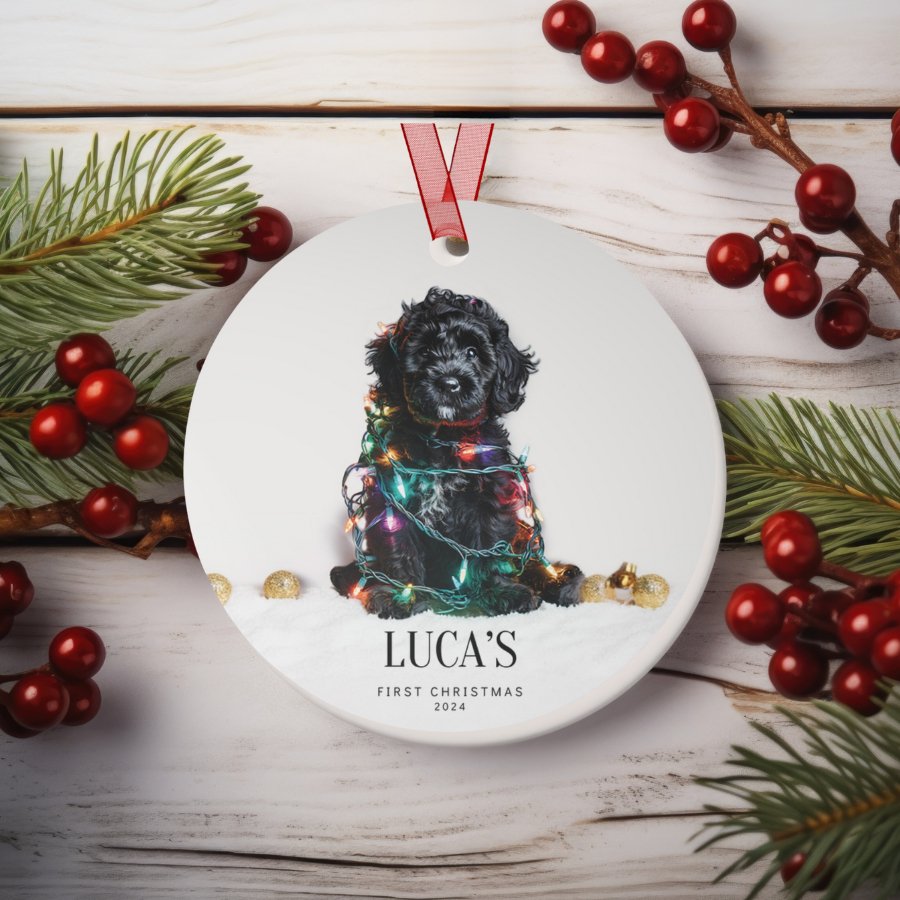 Custom Dog ArtLabradoodle Puppy Christmas Ornament | Personalized