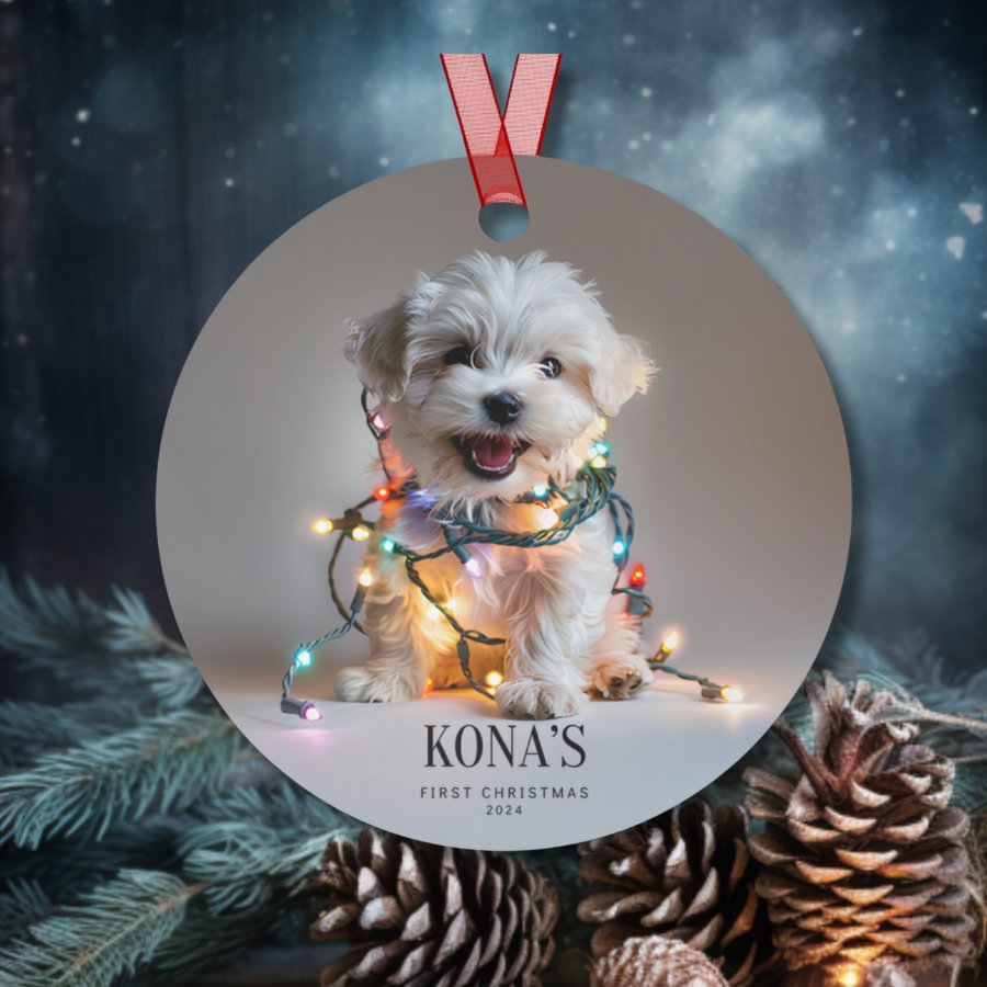 Custom Dog ArtMaltese Puppy Christmas Ornament | Personalized