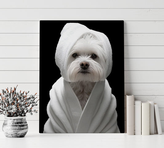 Custom Dog ArtMaltese Spa Canvas Wall Art - Pampered Pup Bathroom Decor