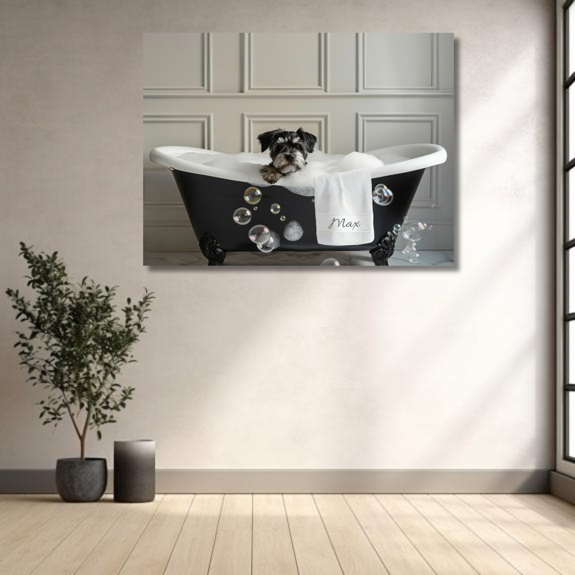 Custom Dog ArtMiniature Schnauzer Bathtub Art Print