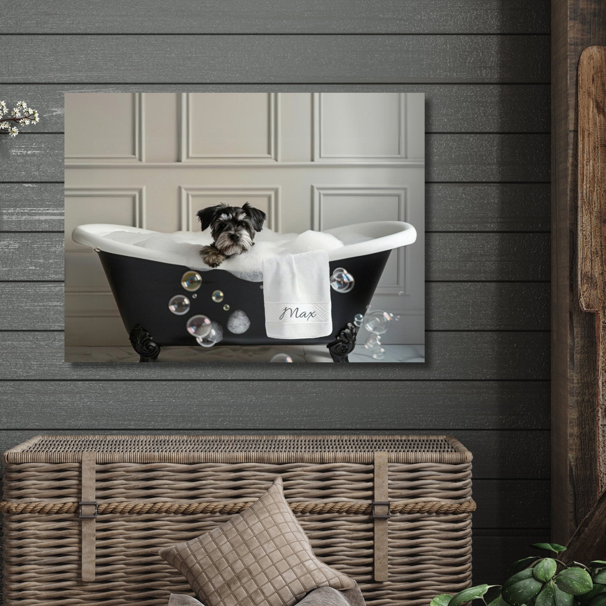 Custom Dog ArtMiniature Schnauzer Bathtub Art Print