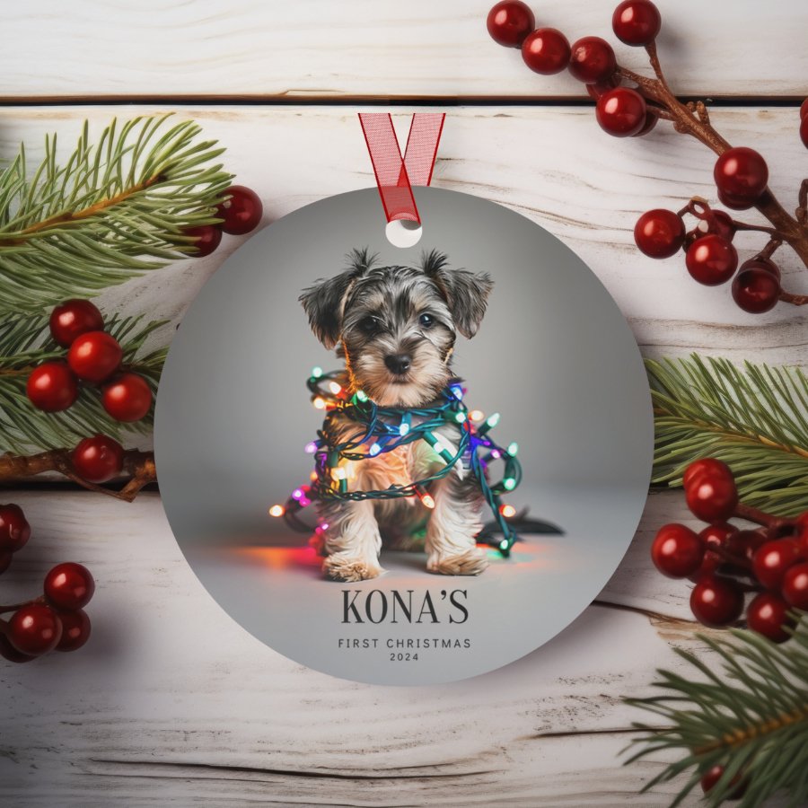 Custom Dog ArtMiniature Schnauzer Puppy Christmas Ornament | Personalized