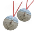 Load image into Gallery viewer, Custom Dog ArtPersonalized Dog on the Beach Ornament Custom Pet Portrait with Name in Sand | Memorial Keepsake | Beach Christmas Ornament for Dog Lovers

