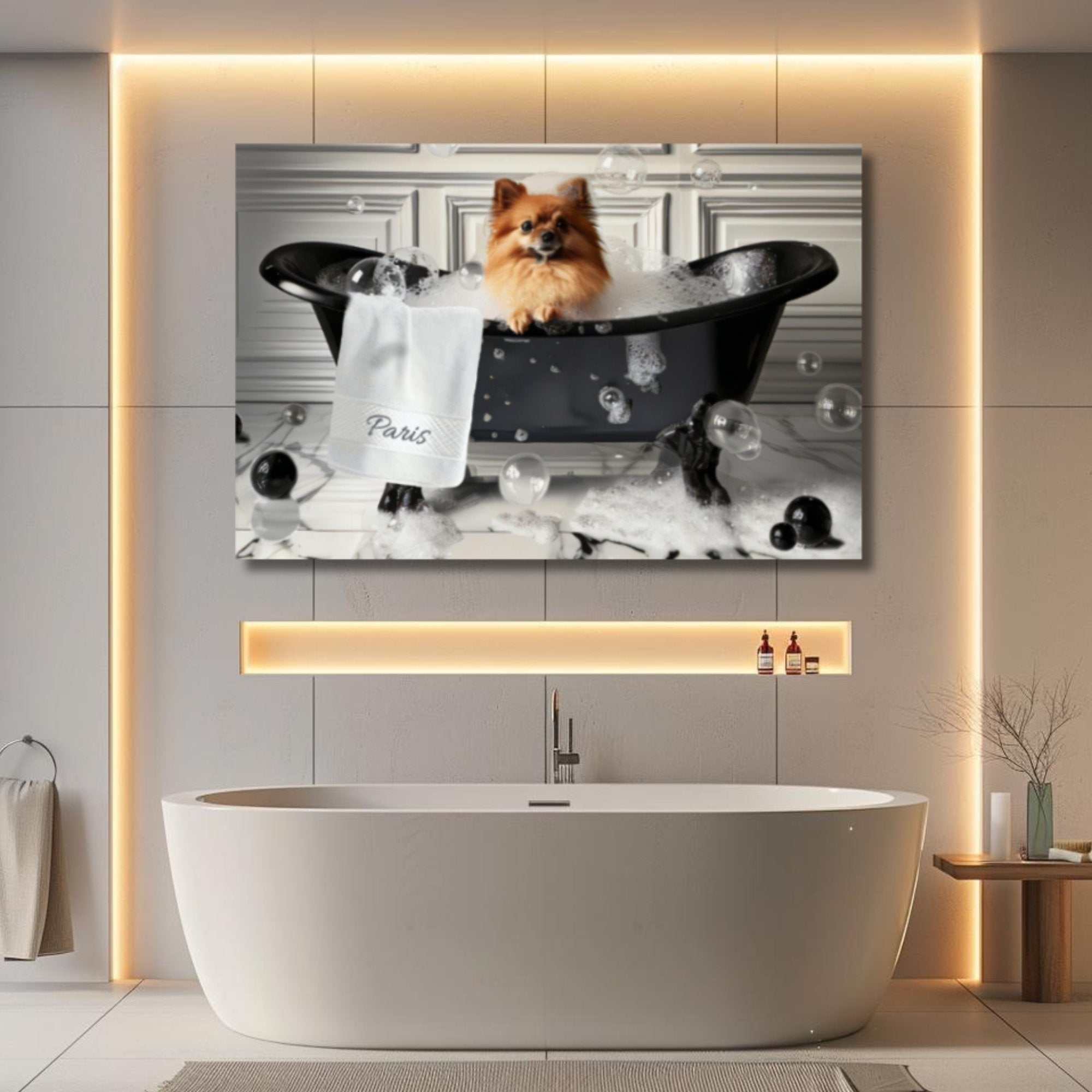 Custom Dog ArtPomeranian Bubble Bath Art | Personalized Dog Decor