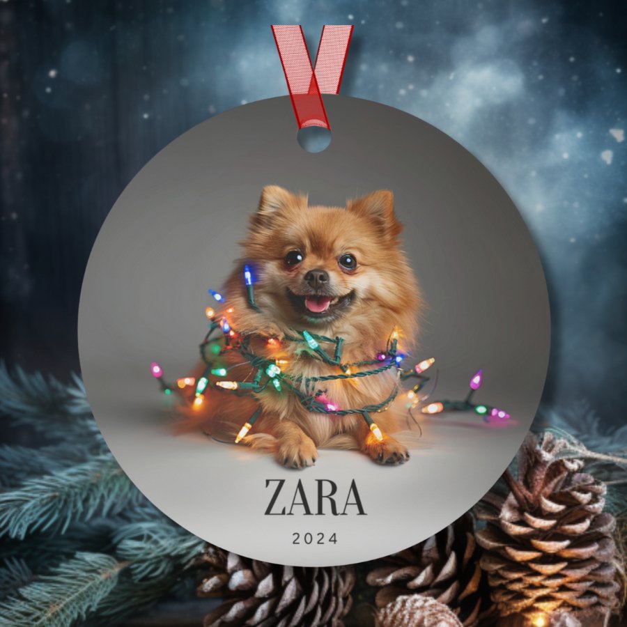 Custom Dog ArtPomeranian Puppy Christmas Ornament | Personalized