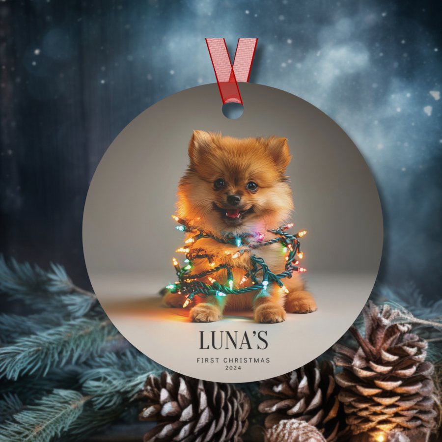 Custom Dog ArtPomeranian Puppy Christmas Ornament | Personalized