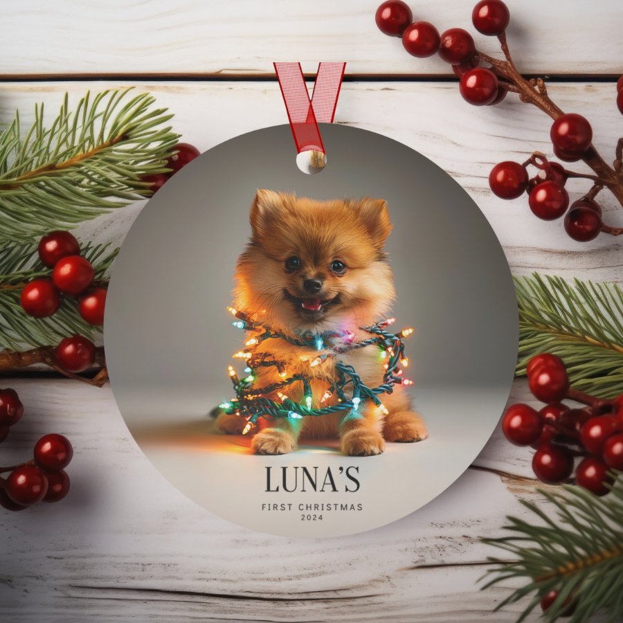 Custom Dog ArtPomeranian Puppy Christmas Ornament | Personalized