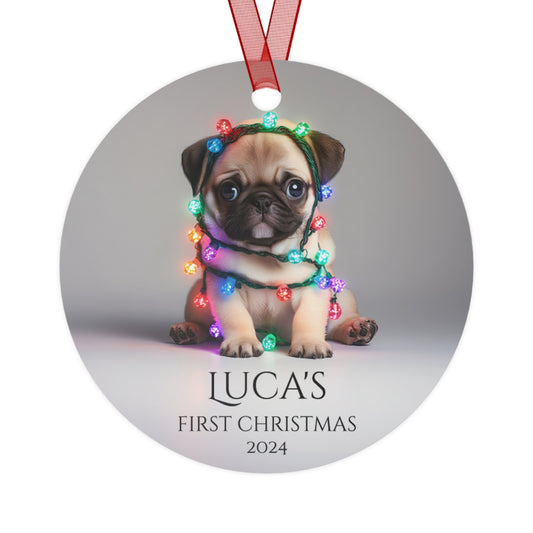 Custom Dog ArtPug Puppy Christmas Ornament | Personalized