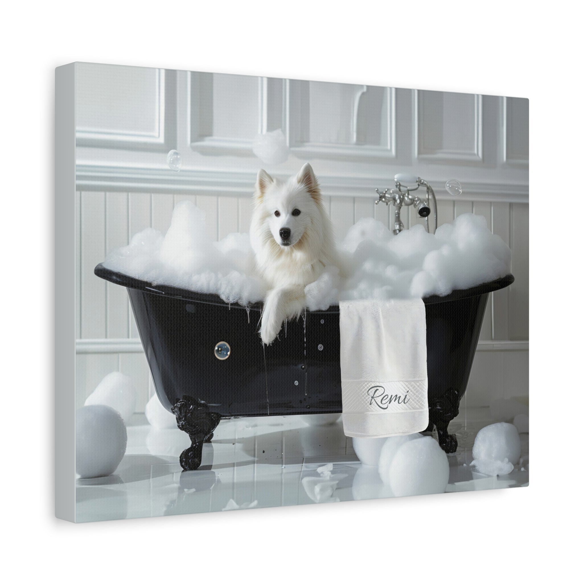 Custom Dog Art Samoyed Bath Art for Dog Lovers | CustomDogArt.com | 2024