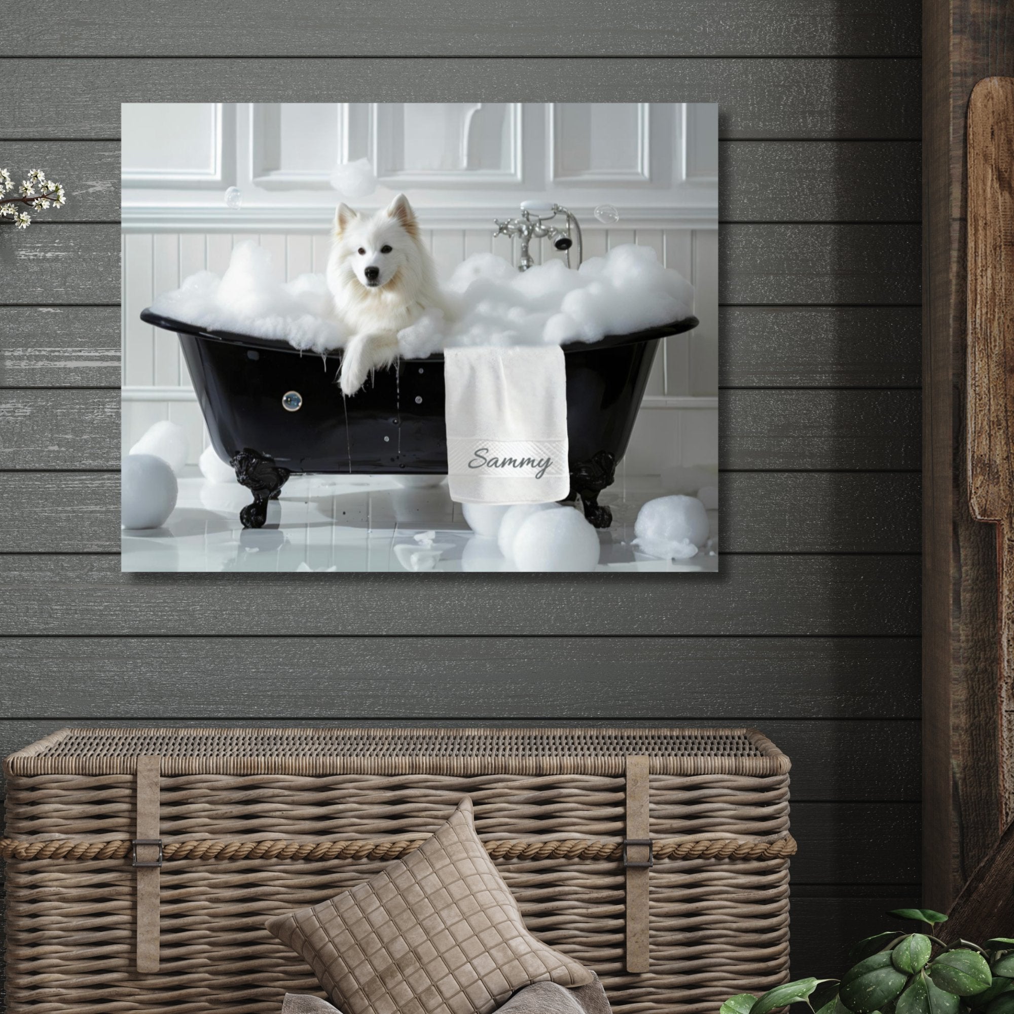 Custom Dog Art Samoyed Bath Art for Dog Lovers | CustomDogArt.com | 2024