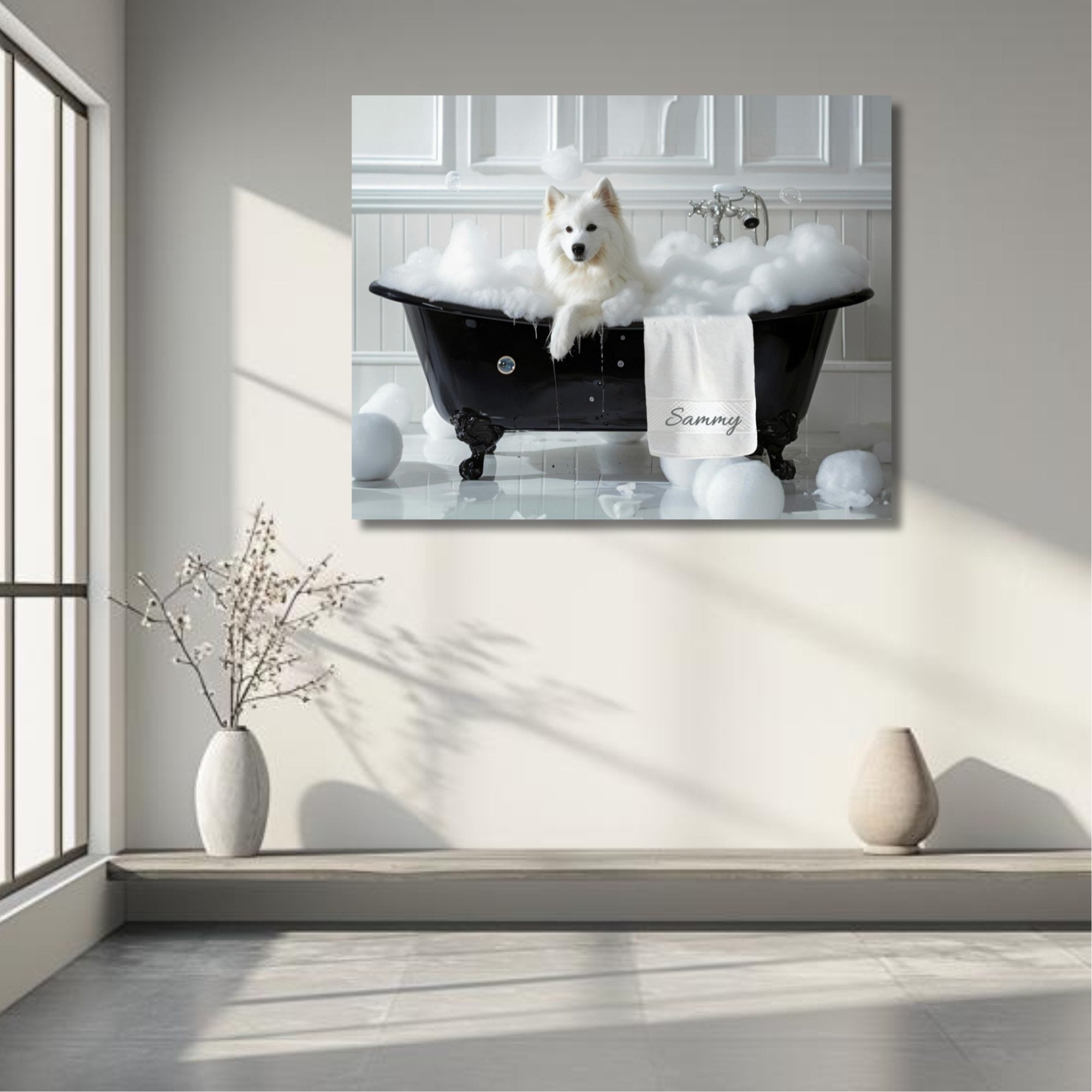 Custom Dog Art Samoyed Bath Art for Dog Lovers | CustomDogArt.com | 2024