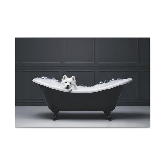 Custom Dog ArtSamoyed in Bathtub Art - Pet Portrait for Your Home