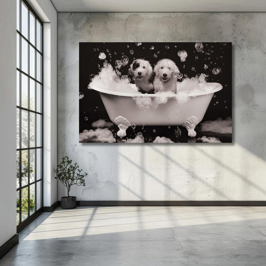 Custom Dog ArtSheepadoodle Art - Dog in Bathtub Art