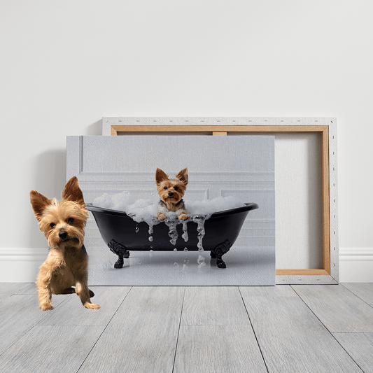 Custom Dog ArtTitle Turn Your Dog’s Photo Into Adorable Bathtub Art – Fast Digital Download & Canvas Option