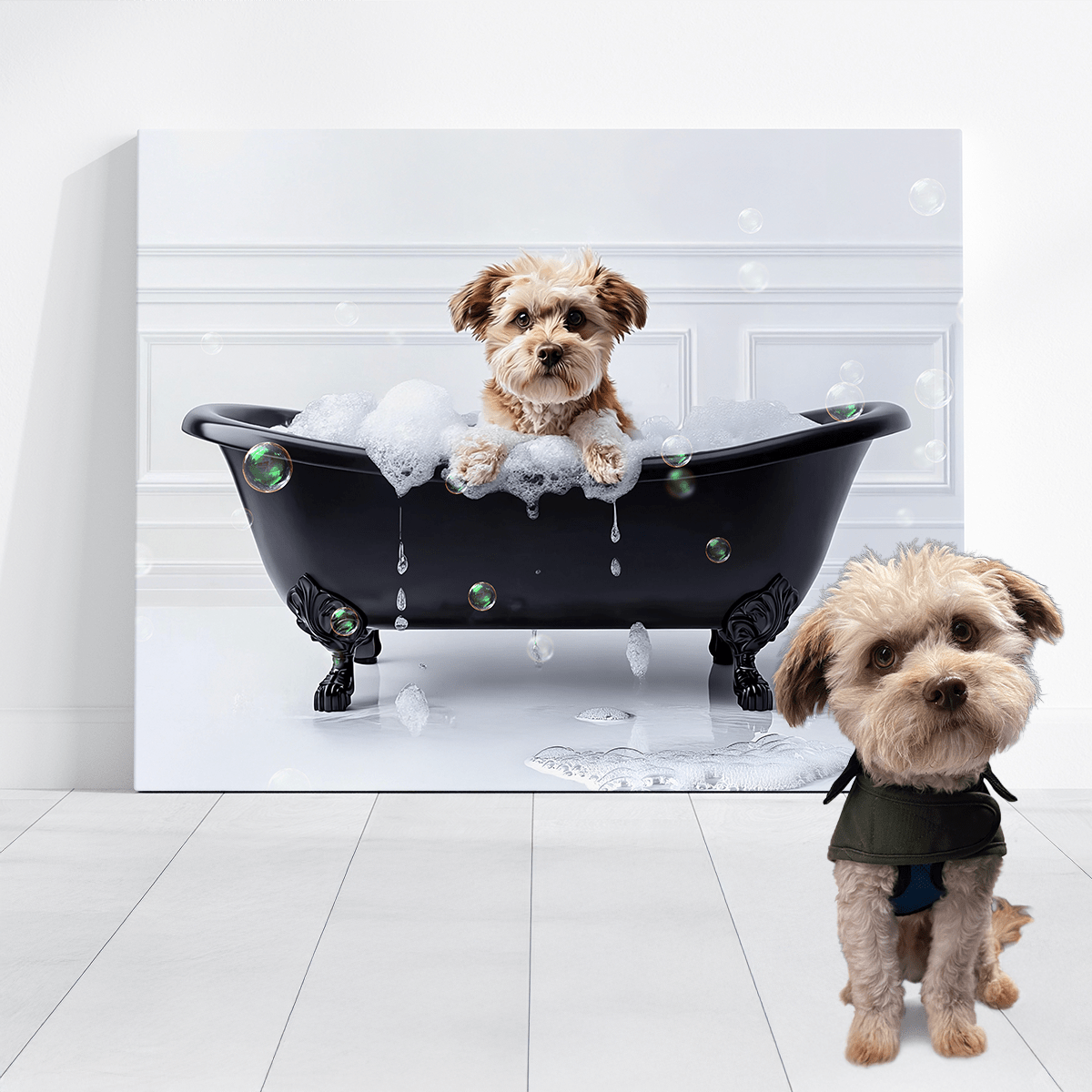 Custom Dog ArtTitle Turn Your Dog’s Photo Into Adorable Bathtub Art – Fast Digital Download & Canvas Option