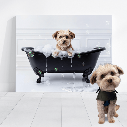 Custom Dog ArtTitle Turn Your Dog’s Photo Into Adorable Bathtub Art – Fast Digital Download & Canvas Option