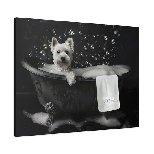 Custom Dog ArtWestie Bubble Bath Art - Custom West Highland Terrier Canvas Print