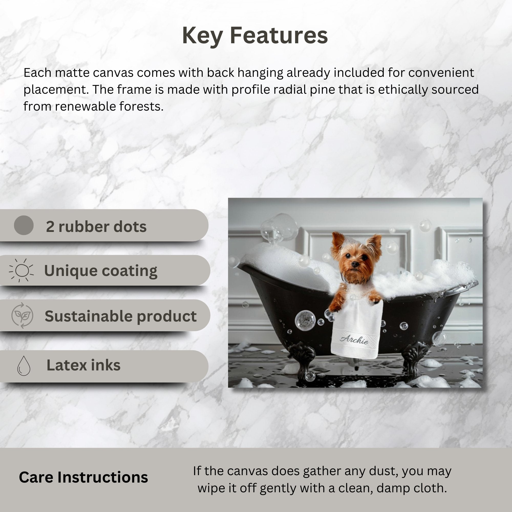 Description of Key Features for customizable matte canvas