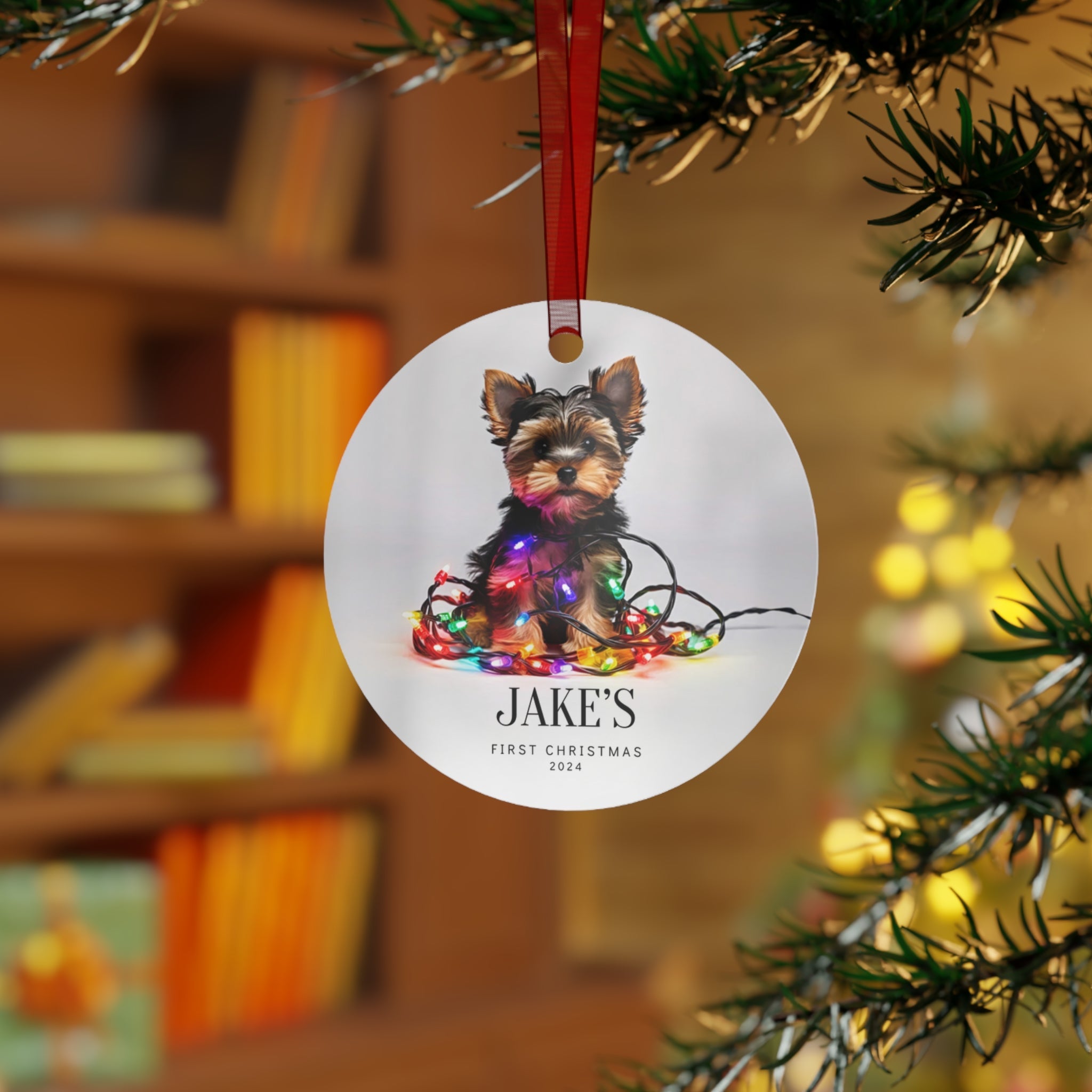 Custom Dog ArtYorkie Puppy Christmas Ornament | Personalized