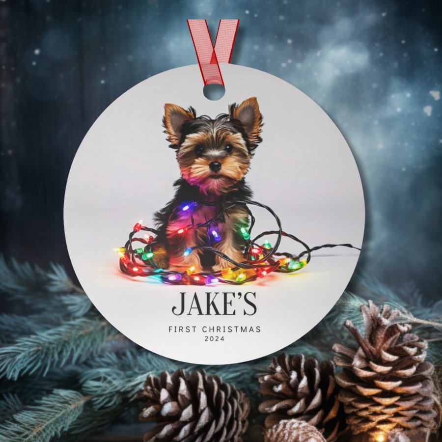 Custom Dog ArtYorkie Puppy Christmas Ornament | Personalized