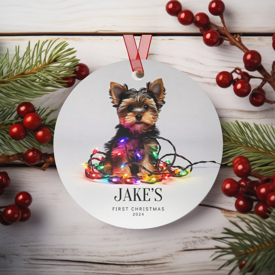 Custom Dog ArtYorkie Puppy Christmas Ornament | Personalized